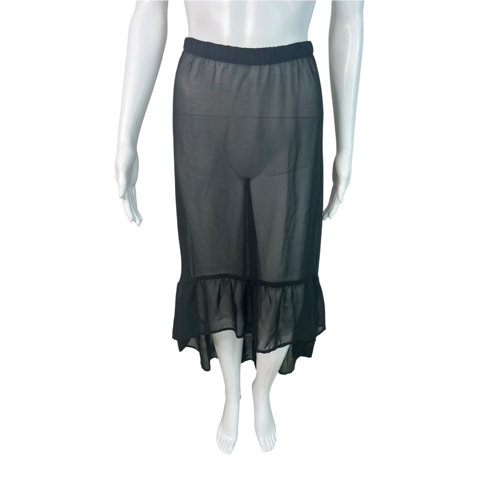 Lucy Love Skirt Black Sheer Chiffon Hi-Lo Ruffle Whimsigoth Festival Size M